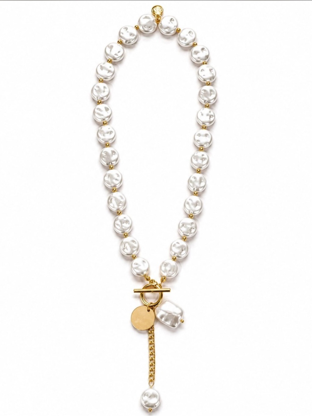 NEW Mayamar Coin Pearl Charm Toggle Statement Layered Boho Necklace Coastal - Picture 3 of 6